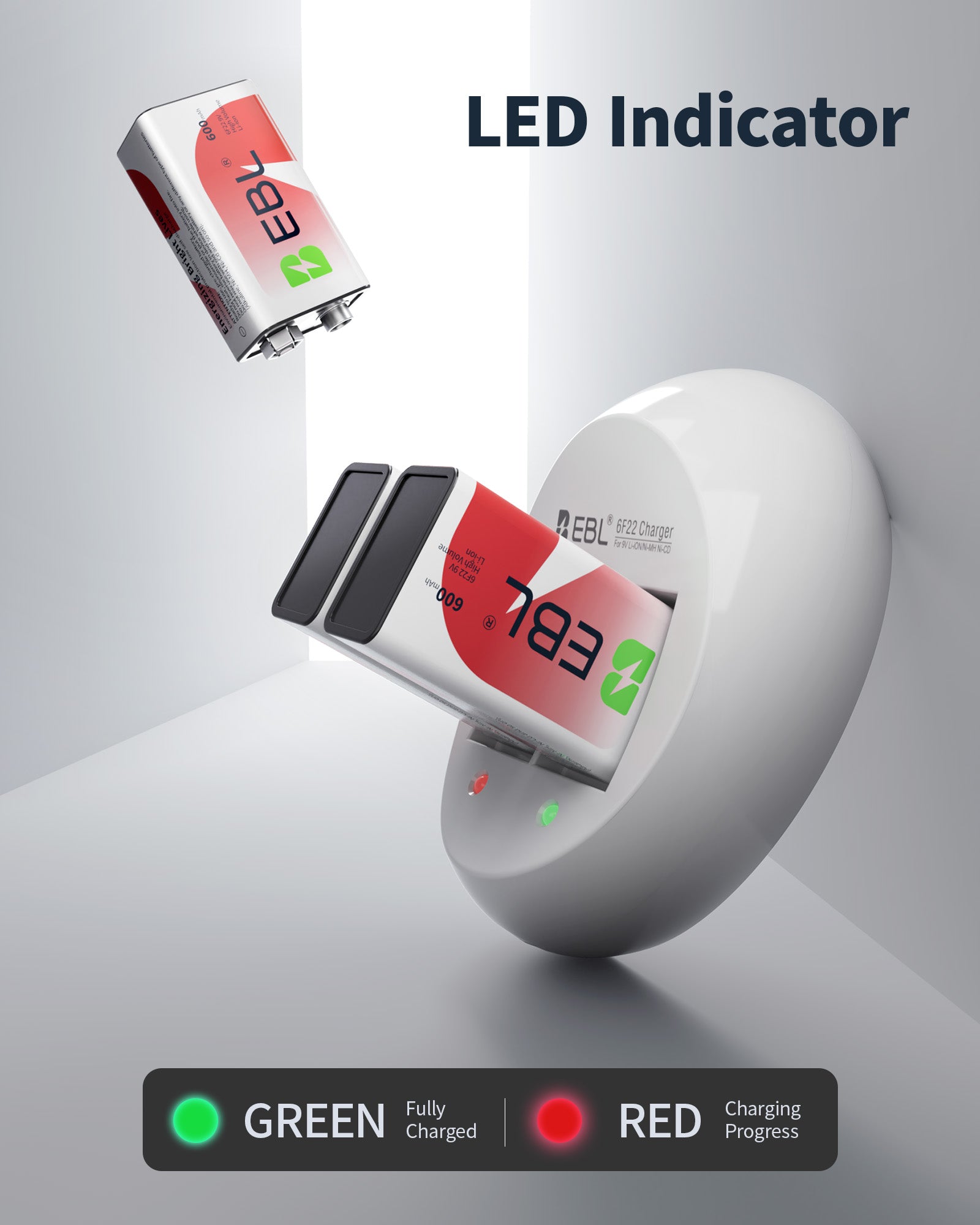EBL 9V Li-ion Rechargeable Batteries with 6F22 9V Battery Charger