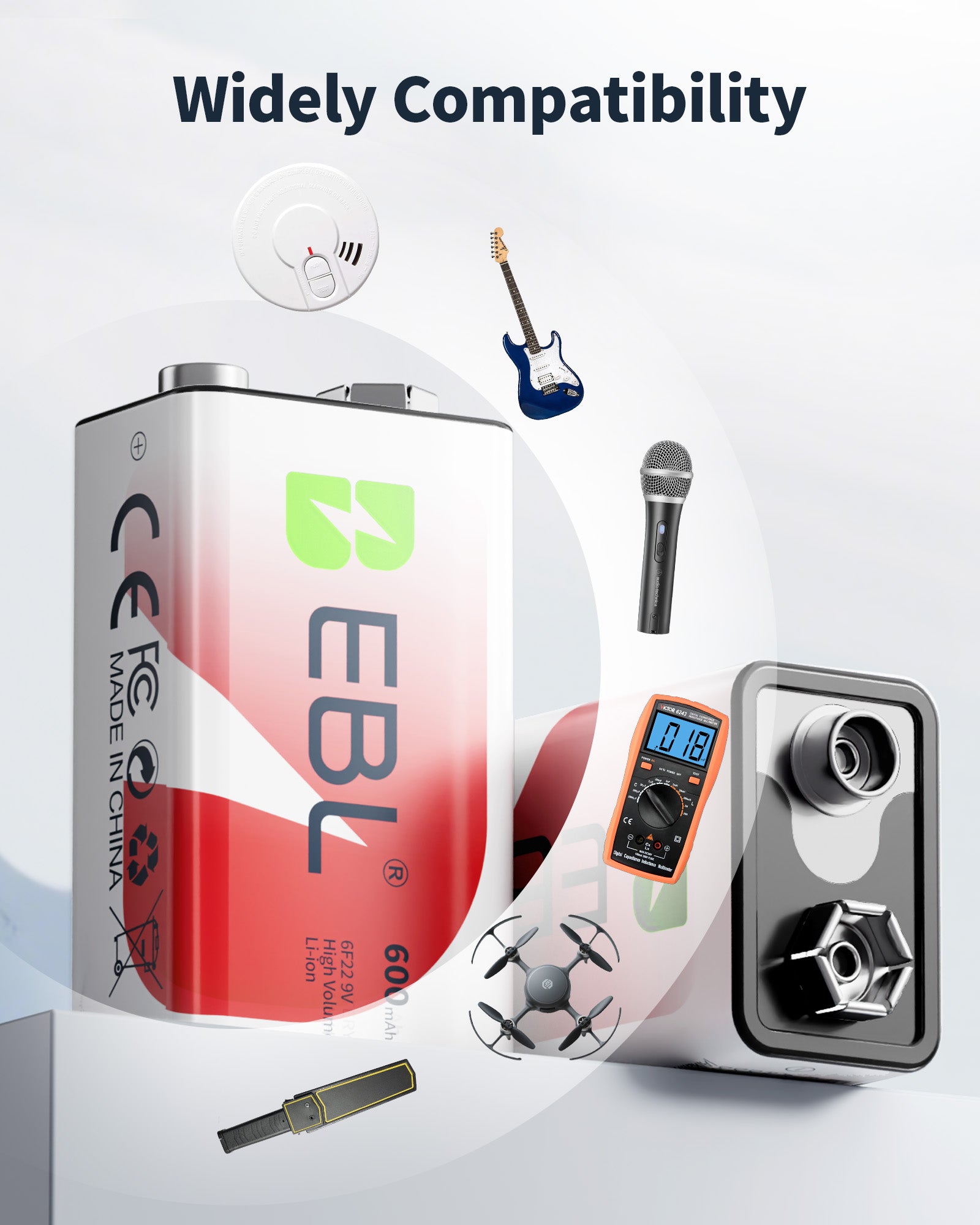 EBL 9V Li-ion Rechargeable Batteries with 6F22 9V Battery Charger