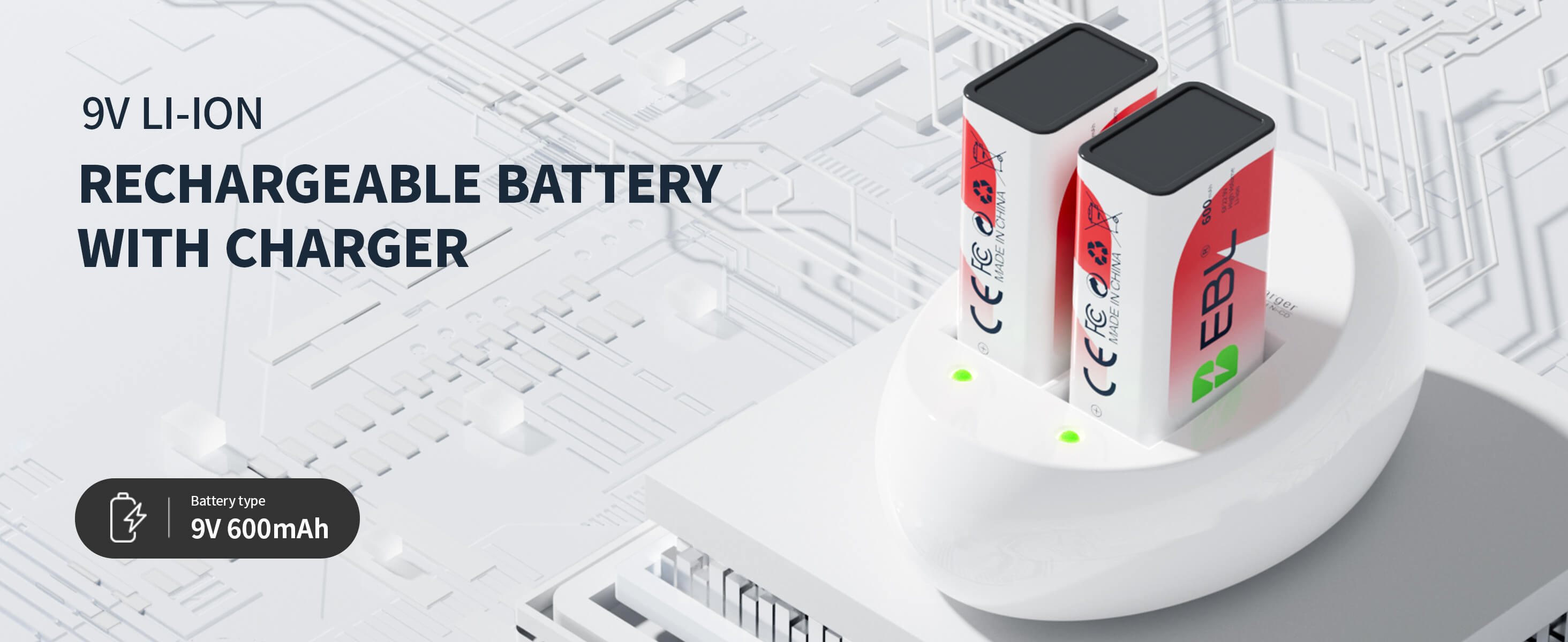 EBL 9V Li-ion Rechargeable Batteries with 6F22 9V Battery Charger