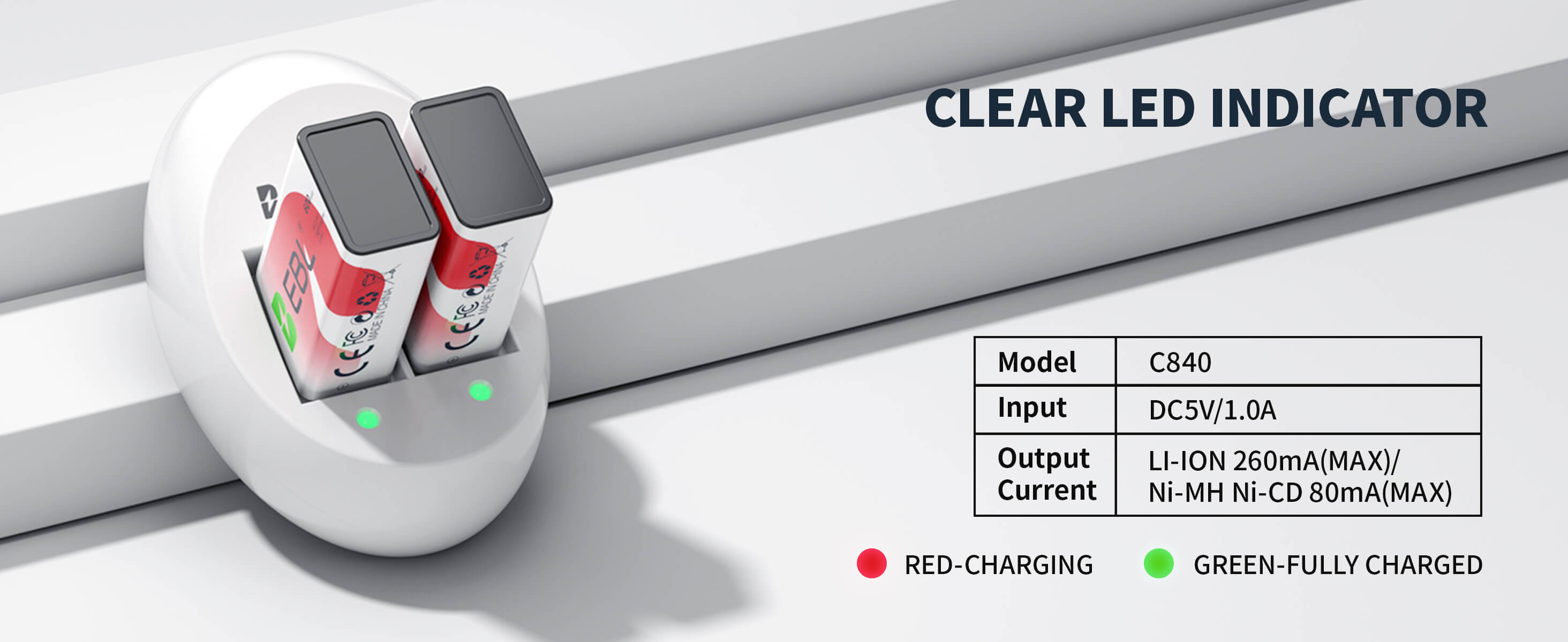 EBL 9V Li-ion Rechargeable Batteries with 6F22 9V Battery Charger