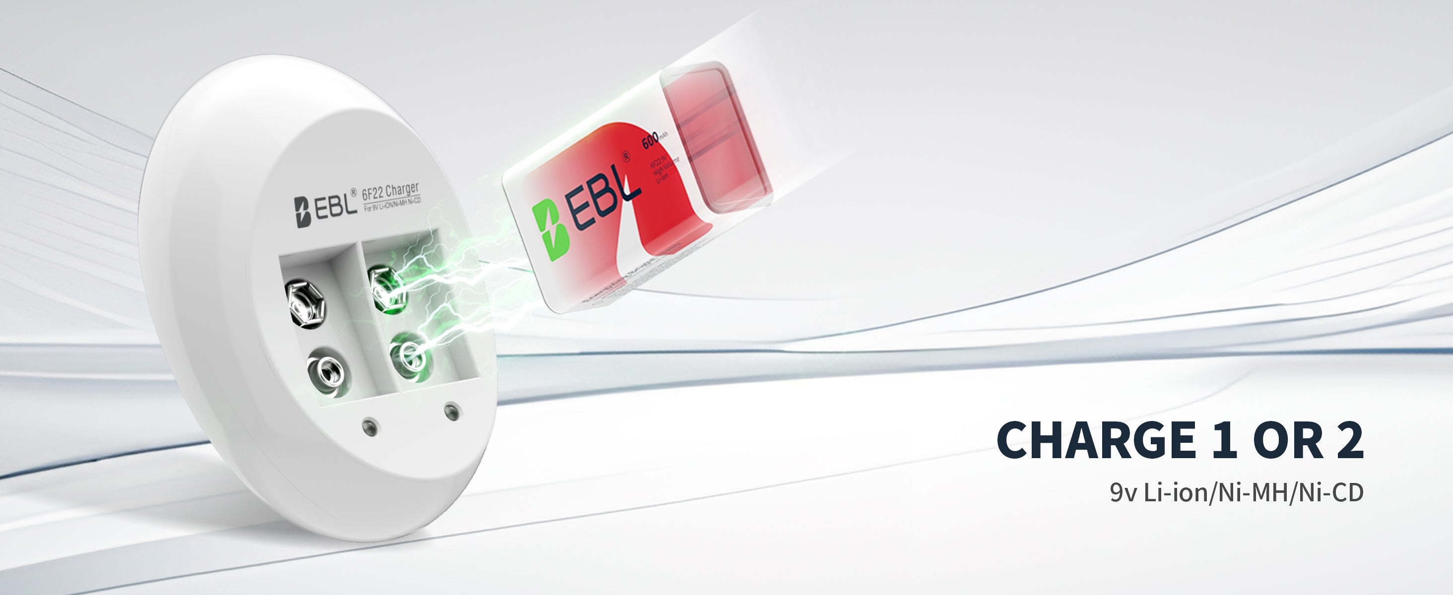 EBL 9V Li-ion Rechargeable Batteries with 6F22 9V Battery Charger