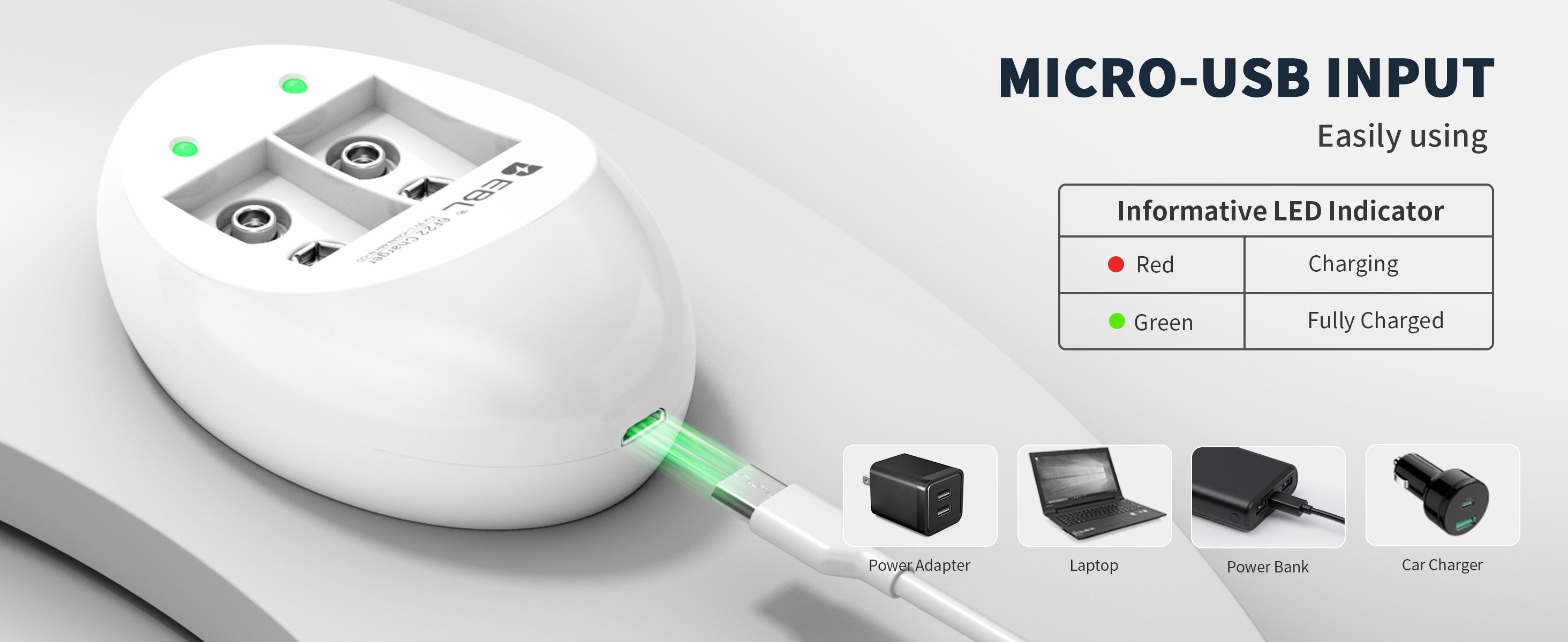 EBL 9V Li-ion Rechargeable Batteries with 6F22 9V Battery Charger