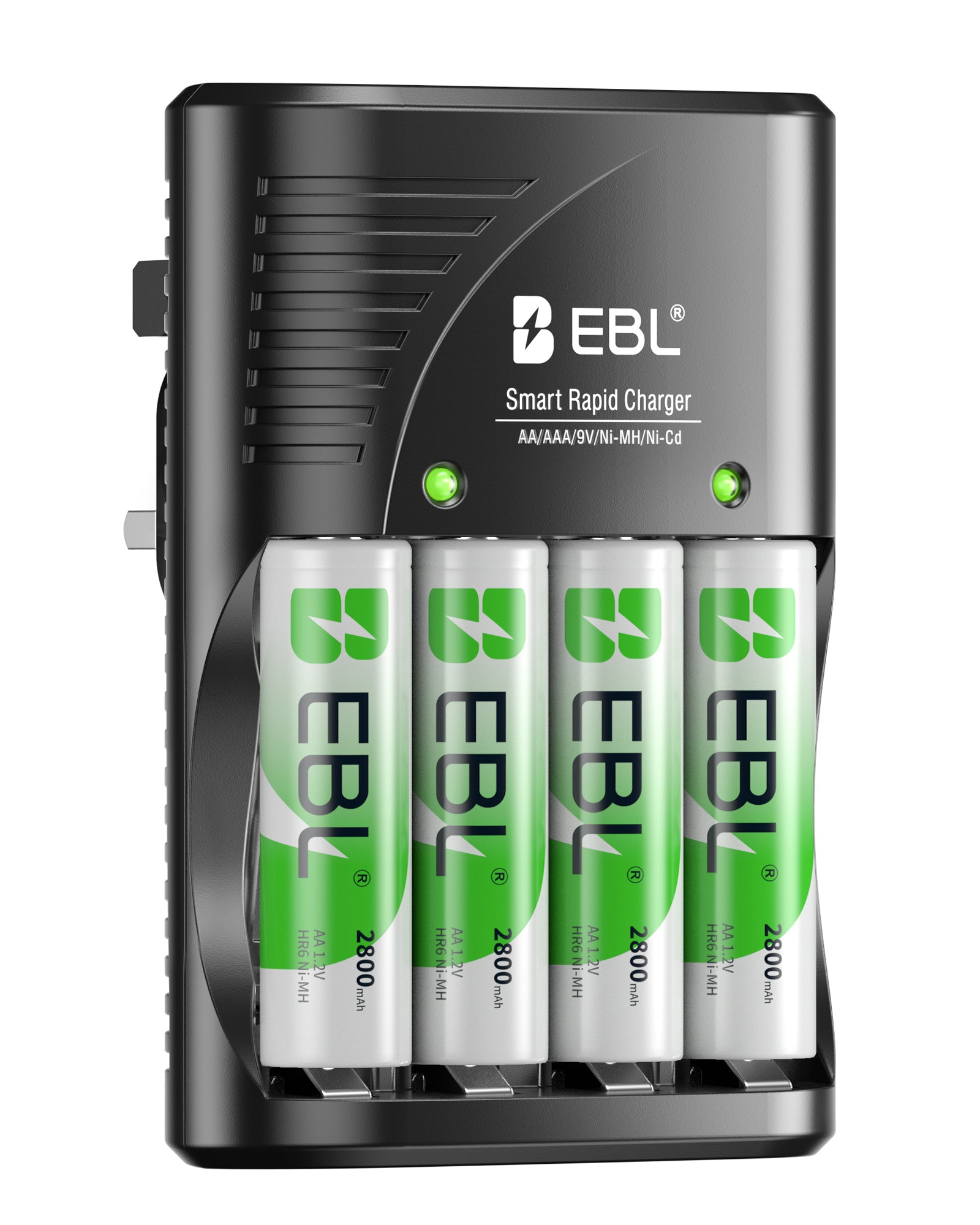 EBL Smart Battery Charger with 4 AA 2800mAh Rechargeable Batteries AA AAA 9V NiMH NiCd Fast Charger for Camera Flashlight Remote Control Toys
