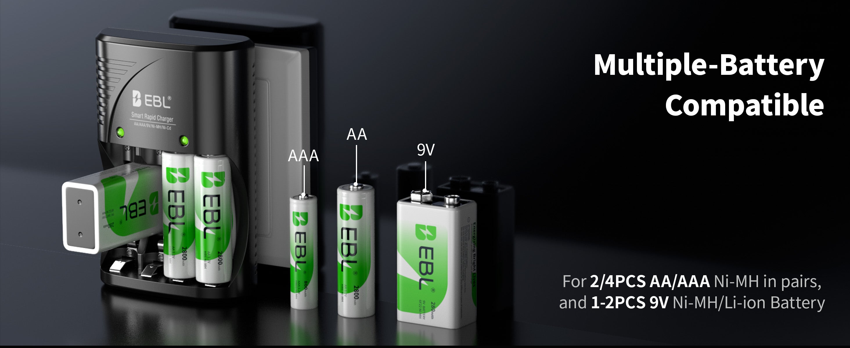 EBL 802 Smart Charger With AA AAA Rechargeable Batteries Kit