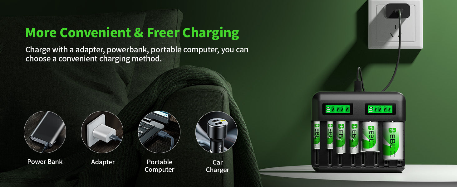 EBL C9008 LCD Battery Charger with C D Rechargeable Batteries