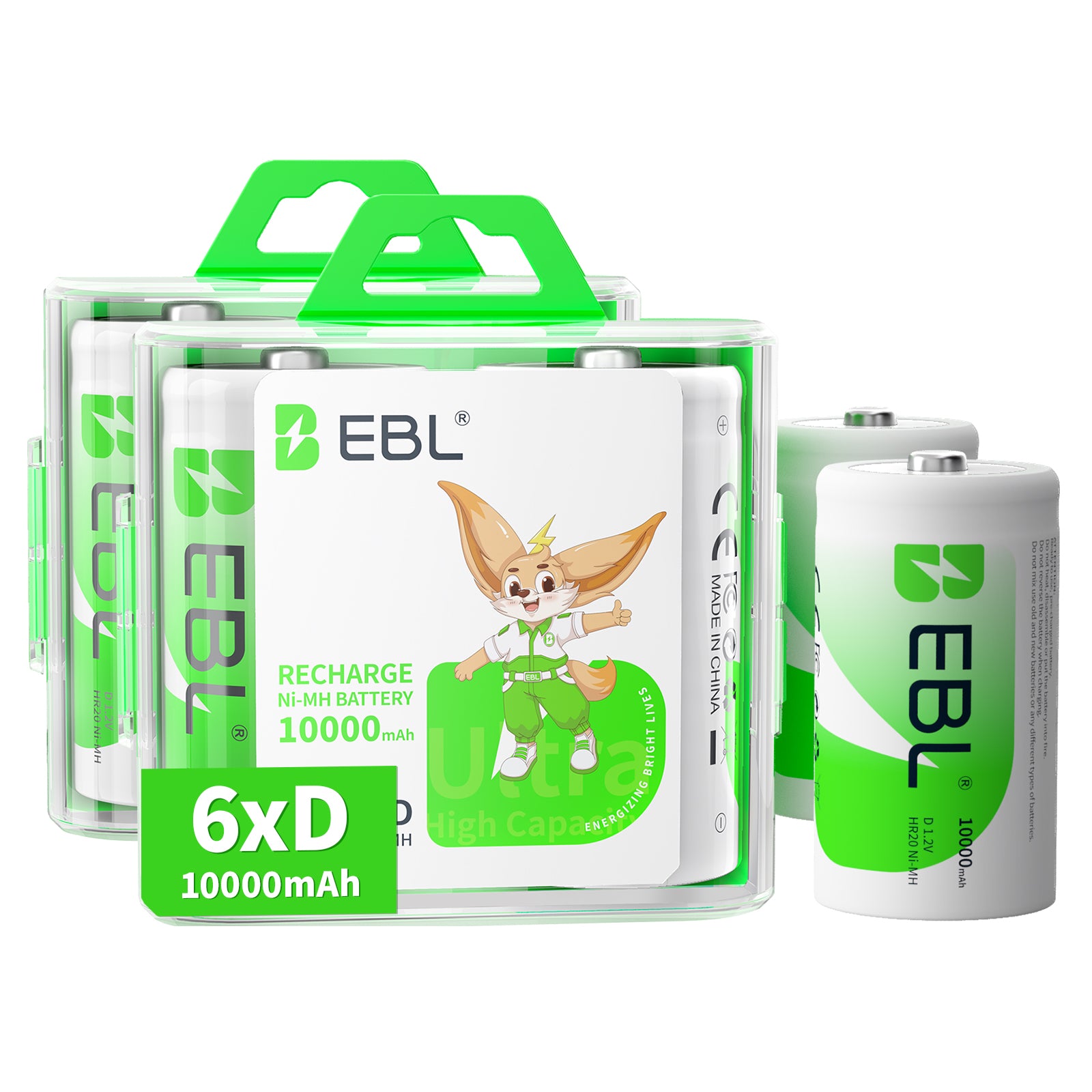 EBL D Size Rechargeable Batteries 10000mAh