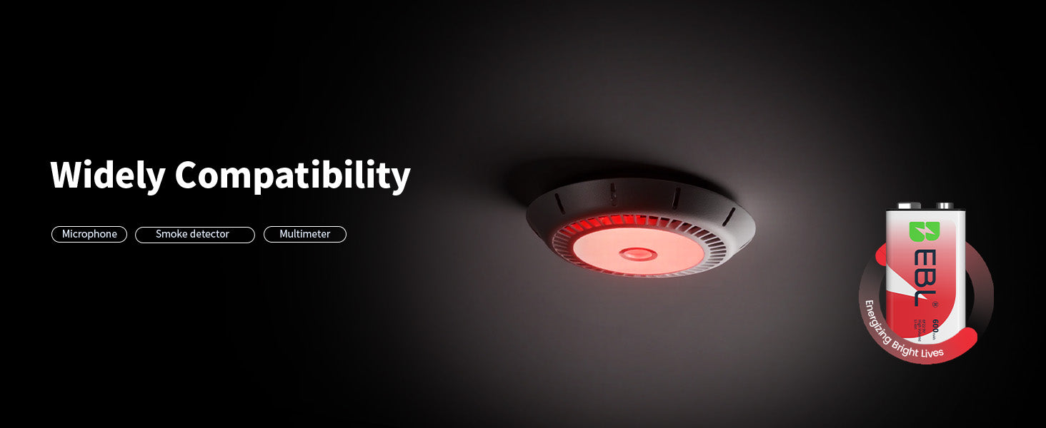 EBL 9V Li-ion Rechargeable Batteries 600mAh for Smoke detector