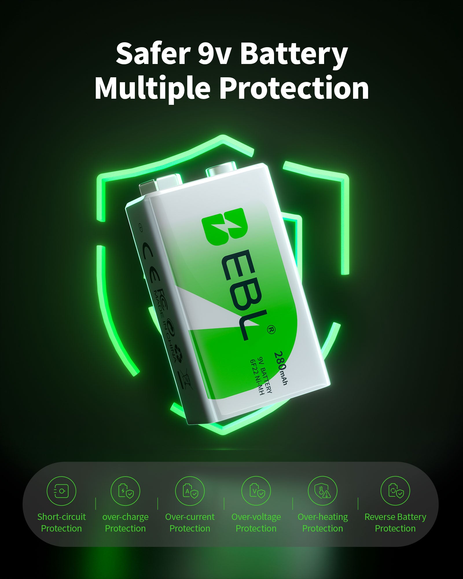 EBL 6F22 9V 280mah Rechargeable Battery - EBLOfficial