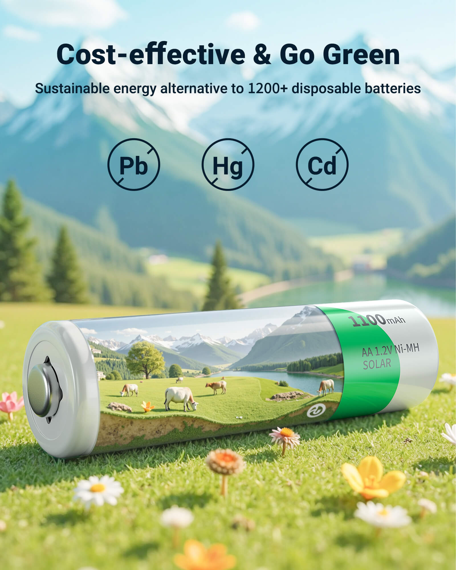 EBL 1.2V AA Rechargeable Batteries 1100mAh for Solar Garden Lights