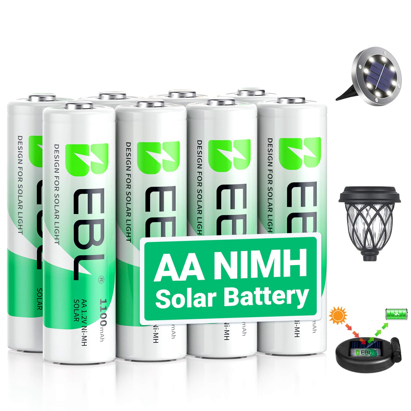 EBL 1.2V AA Rechargeable Batteries 1100mAh for Solar Garden Lights
