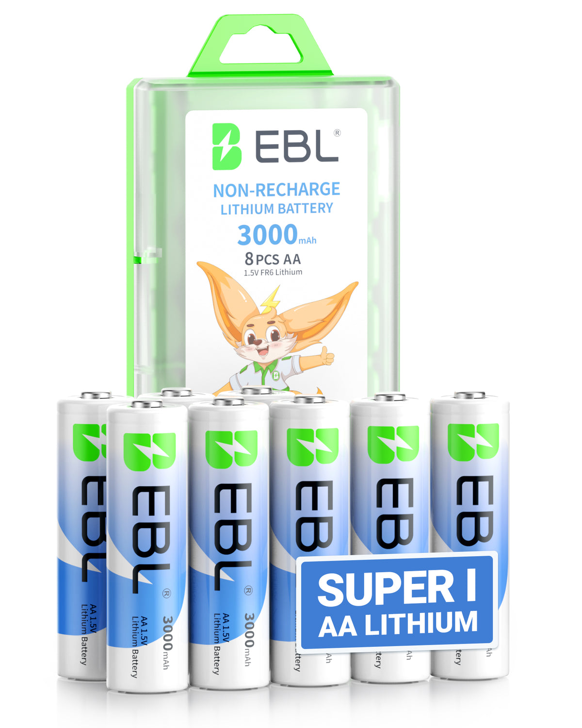Pilas de litio EBL AA de 1,5 V y 3000 mAh (no recargables)