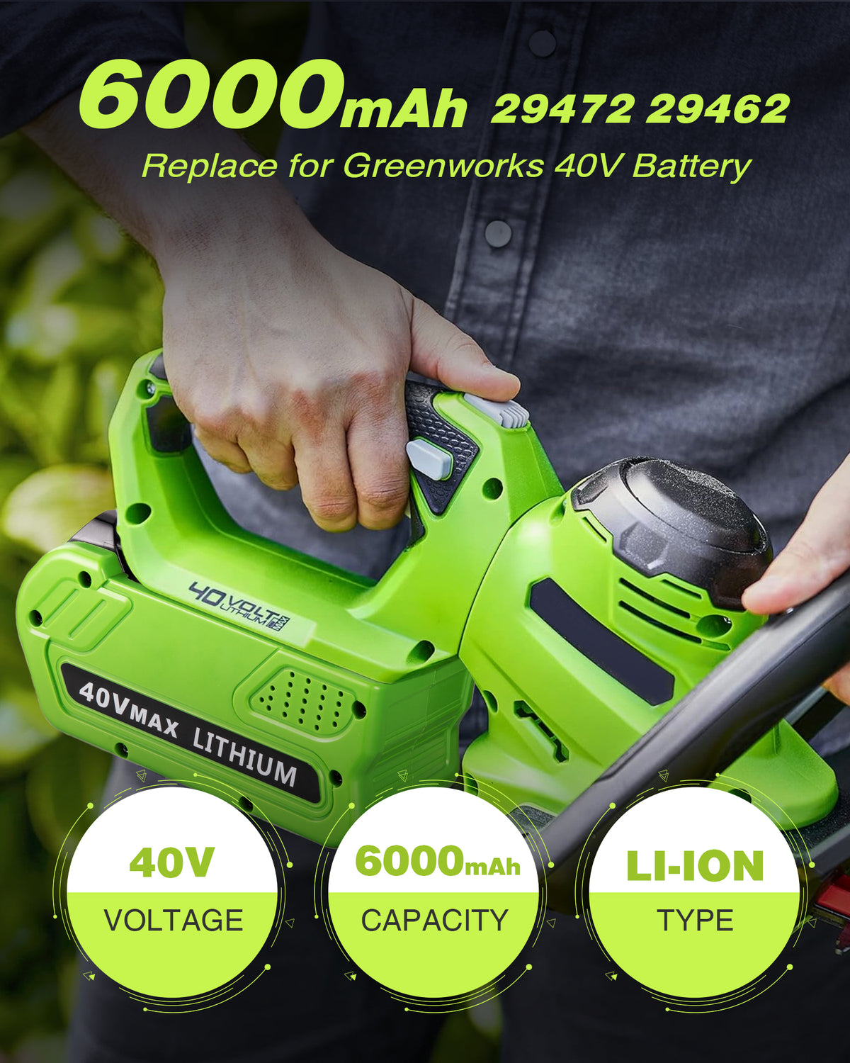 40V 6.0Ah Lithium Replacement Battery for Greenworks Cordless Lawn & Garden Tools