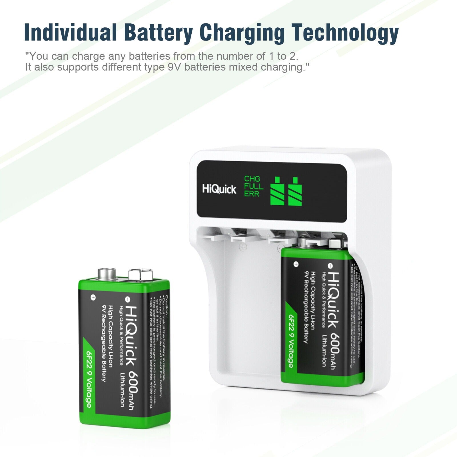 HiQuick 2 Bay LCD 9 Volt Charger for 9V NiMH NiCD Li-ion Battery