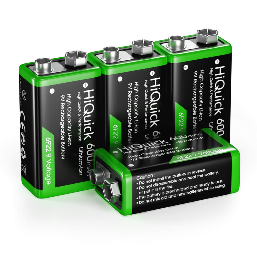 HiQuick 9V Li-ion Rechargeable Batteries 600mAh