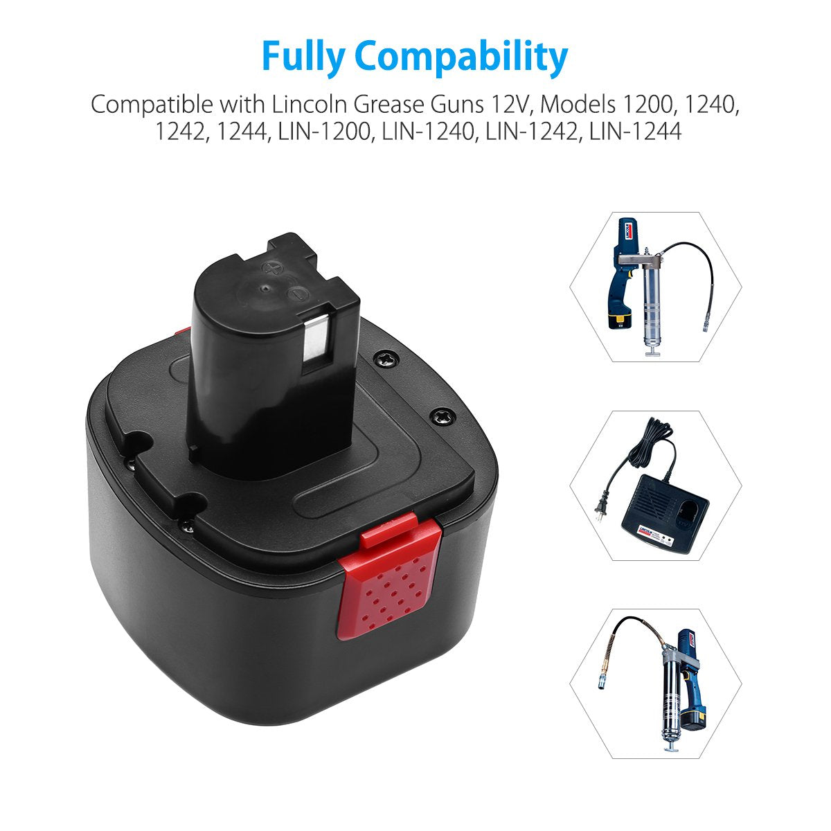 12V Replacement Battery Compatible with Lincoln Grease Guns