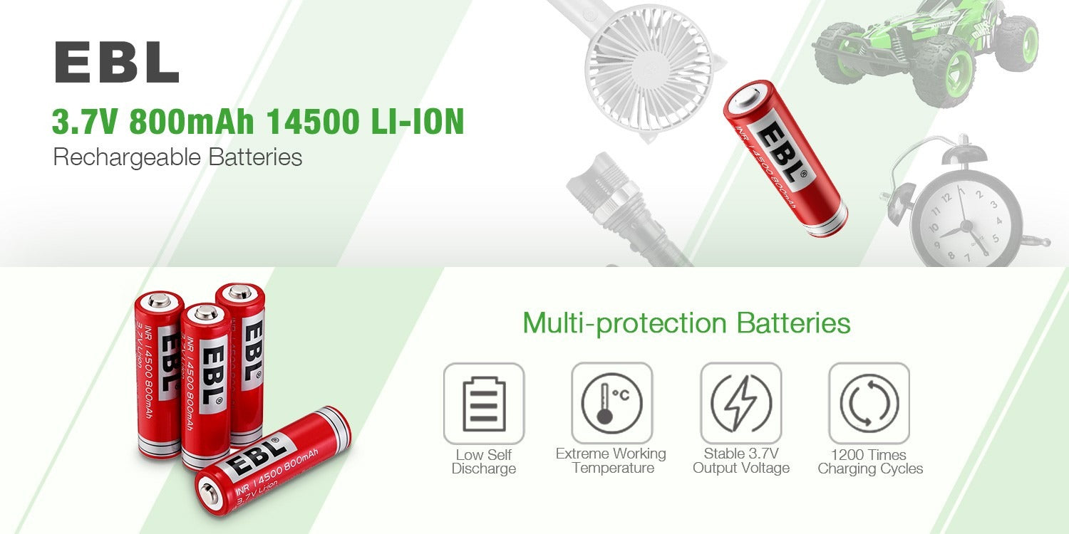 EBL 14500 Lithium-Ion Batteries - Multi-protection