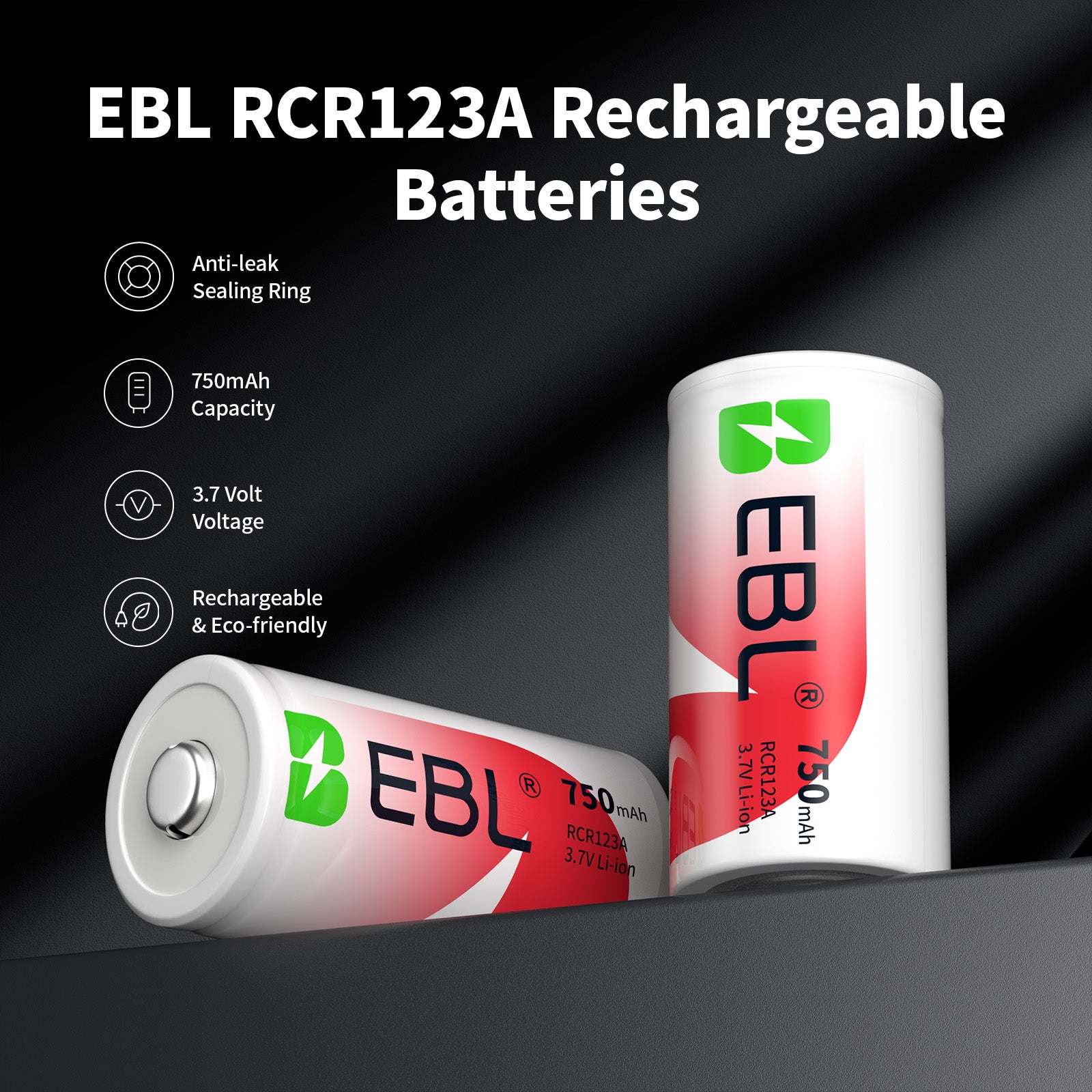 EBL 16340 RCR123A Li-ion Rechargeable Battery 750mAh