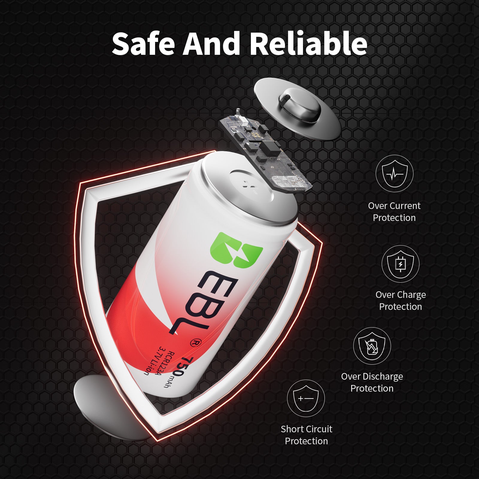 EBL 16340 RCR123A Li-ion Rechargeable Battery 750mAh