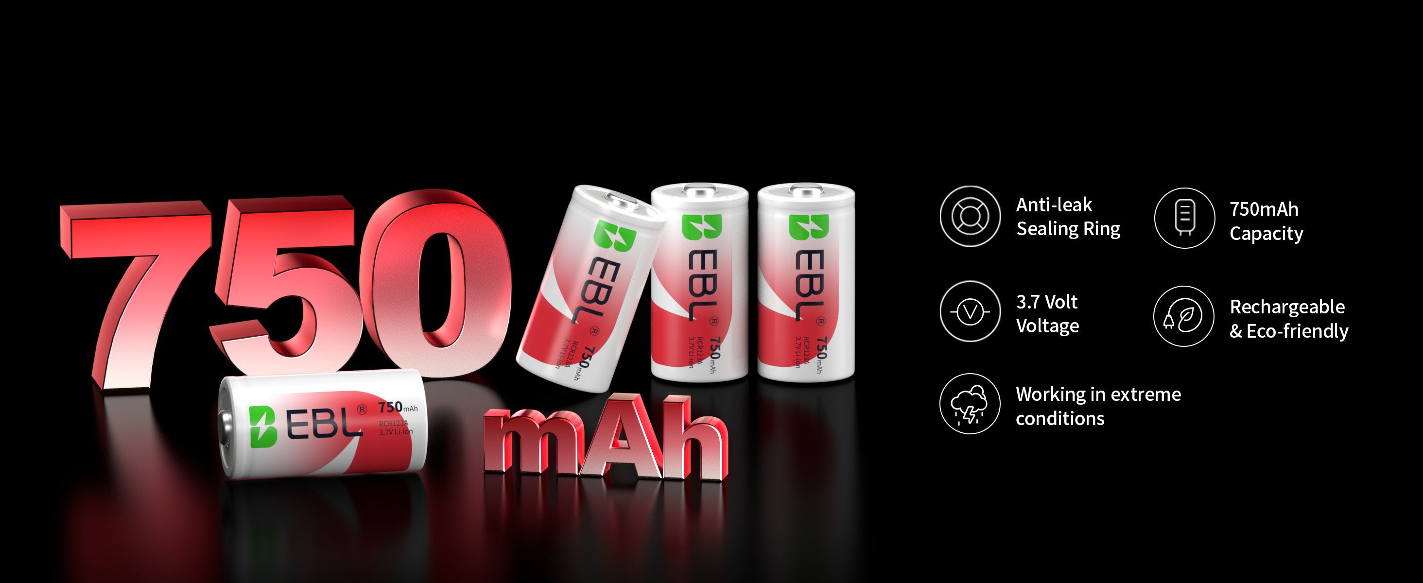 EBL 16340 RCR123A Li-ion Rechargeable Battery 750mAh