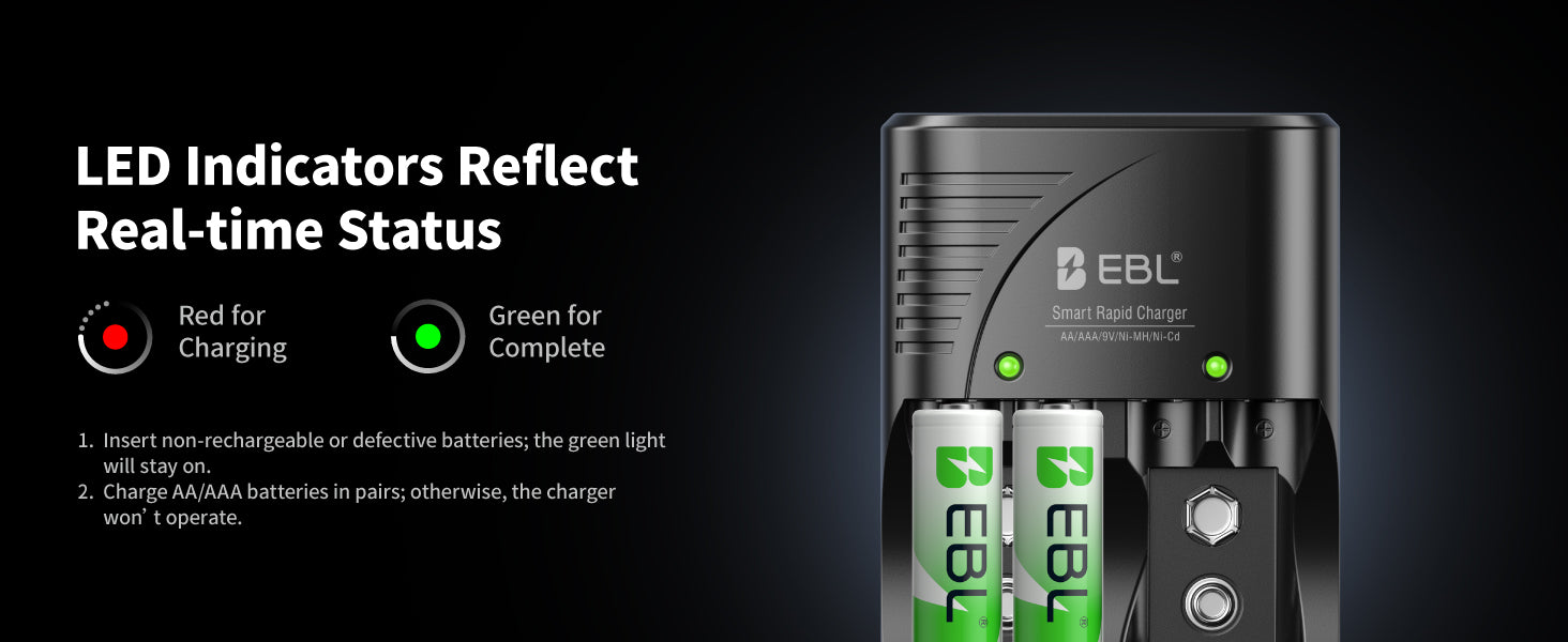 EBL 802 Smart 9V AA AAA Battery Charger for Ni-MH Ni-CD Rechargeable Batteries