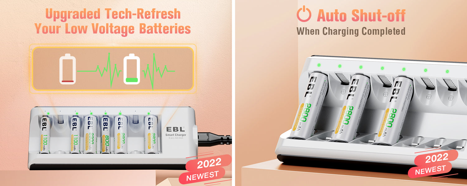 EBL Upgraded 808 8-Bay AA and AAA Individual Battery Charger