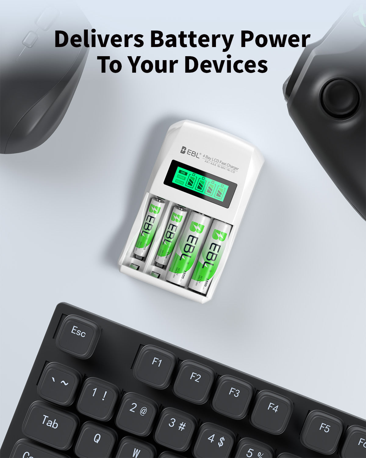 EBL Cargador de batería individual inteligente para baterías recargables AA AAA Ni-MH Ni-CD