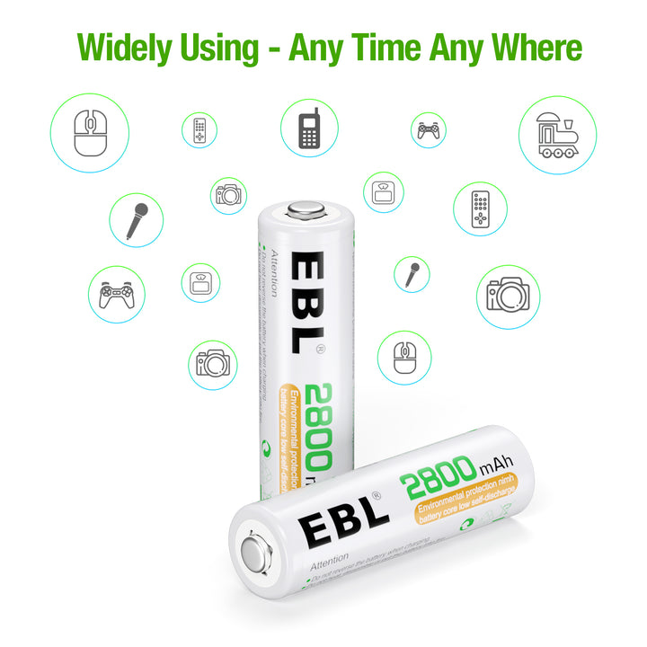 EBL AA Ni-MH Rechargeable Batteries 2800mAh