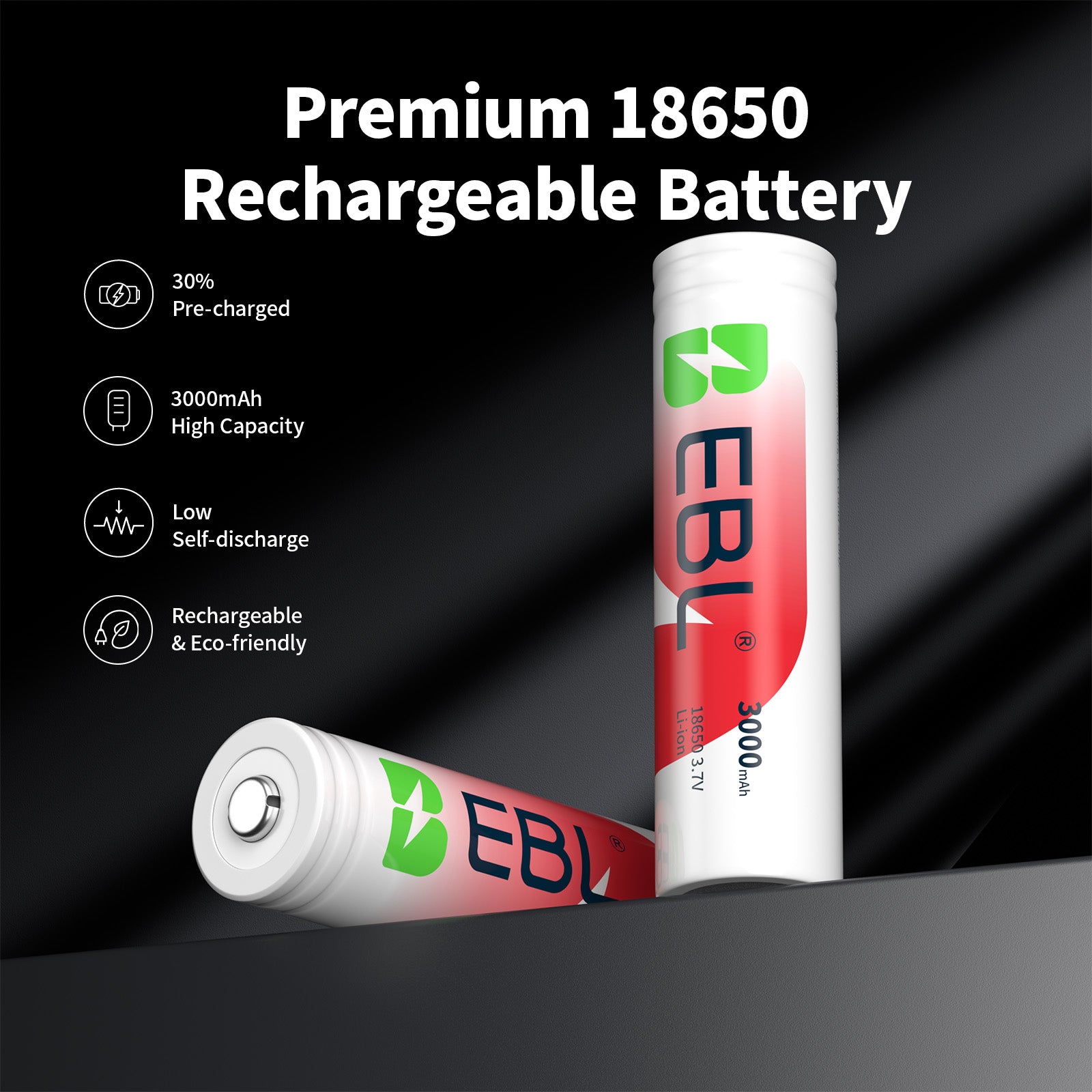 EBL BRC 18650 Rechargeable Battery 3000mAh - Protected Button Top