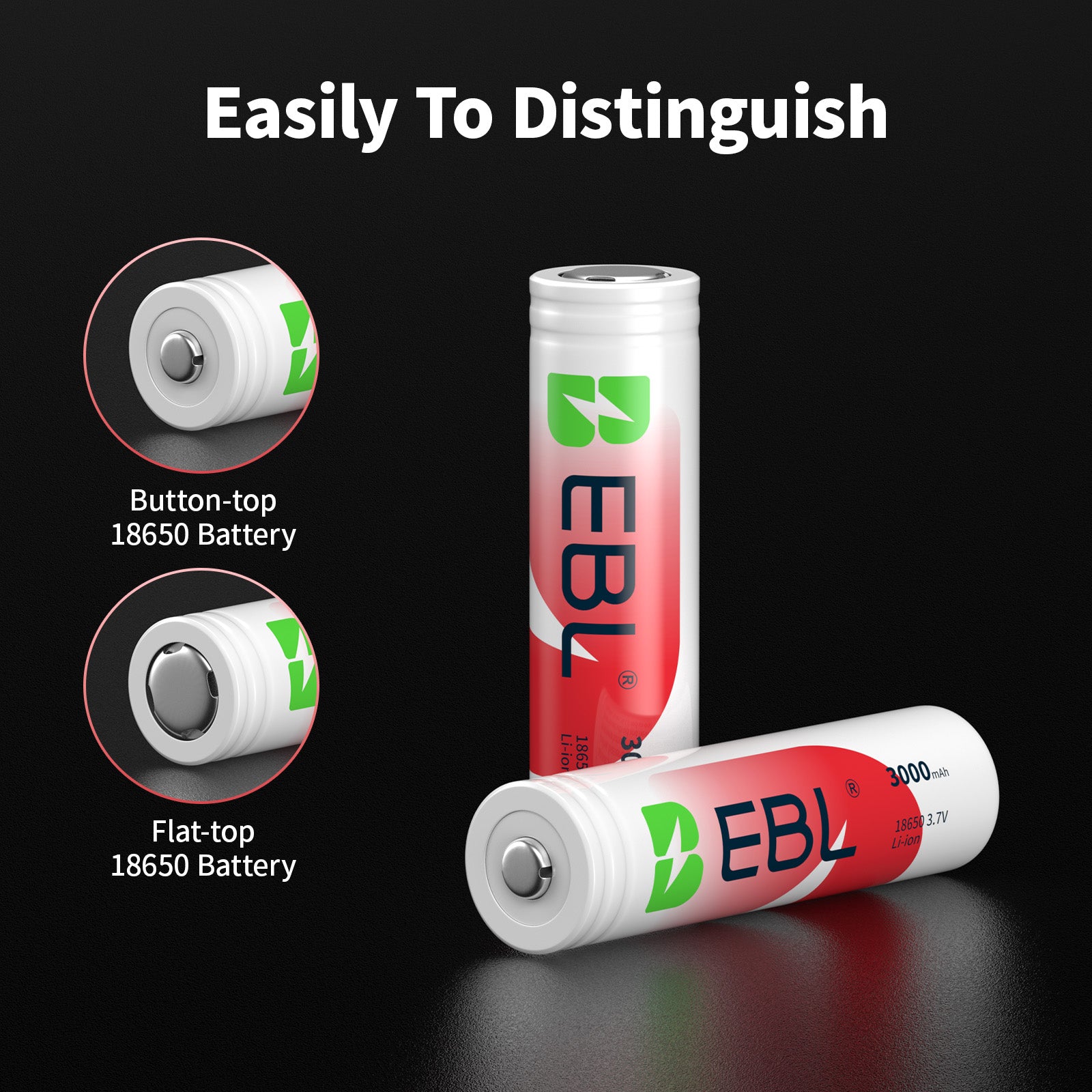 EBL BRC 18650 Rechargeable Battery 3000mAh - Protected Button Top