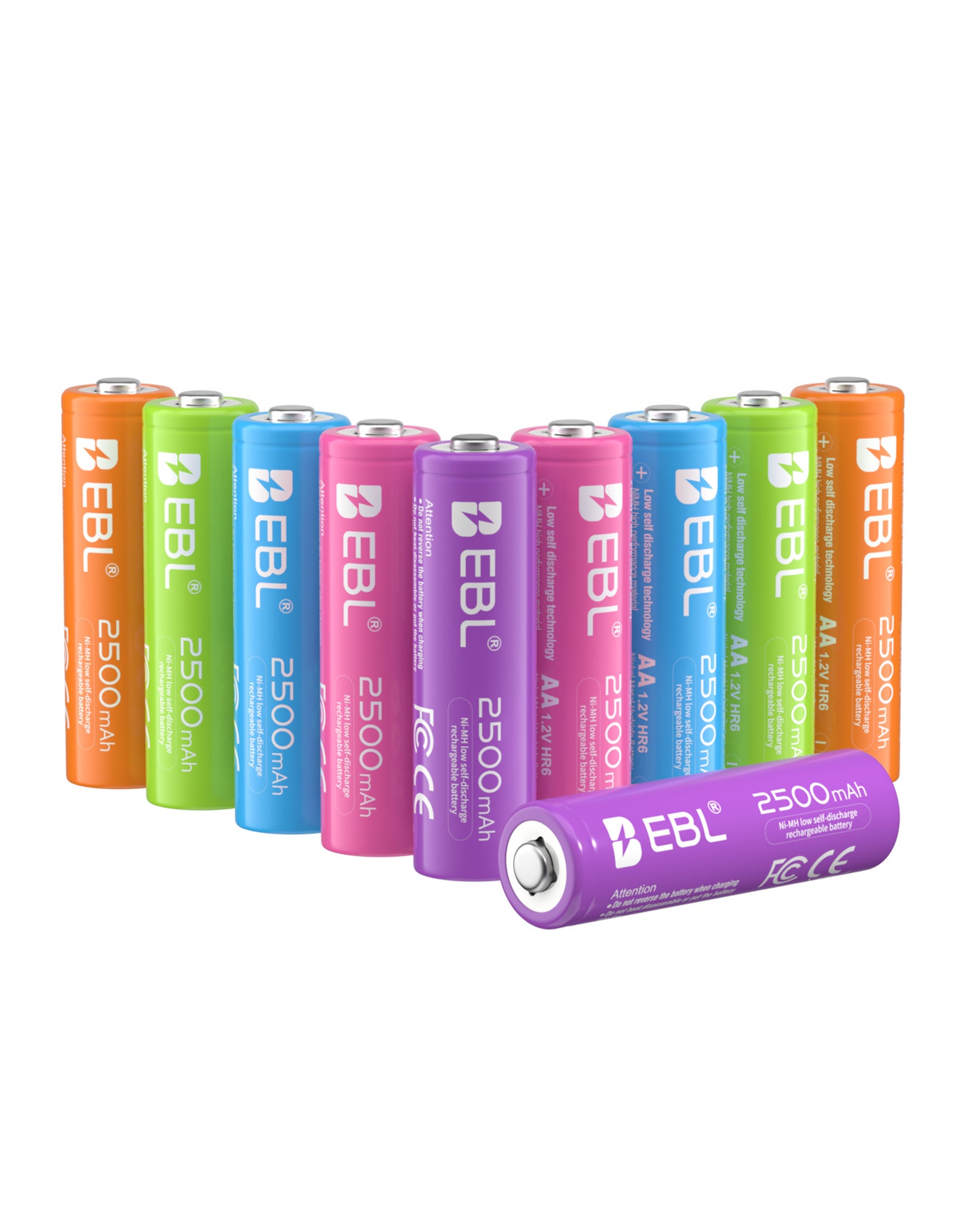 EBL 10Pcs Rainbow Colorful AA Batteries 1.2V 2500mAh