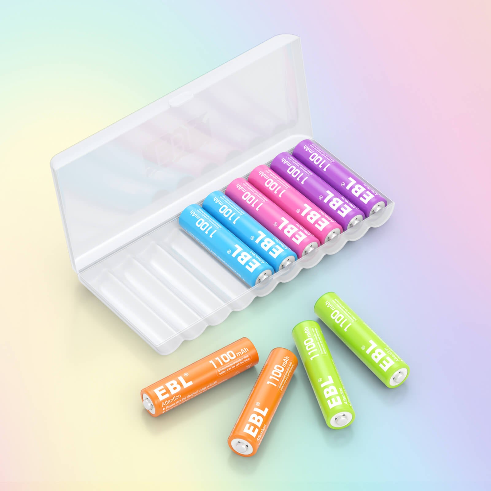 EBL 10Pcs Rainbow AAA Rechargeable Batteries 1.2V 1100mAh