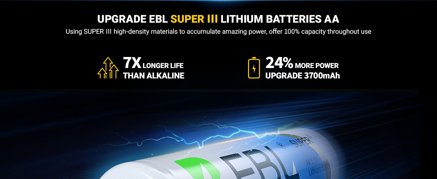 EBL 3700mAh AA Lithium Batteries 1.5V Non-Rechargeable