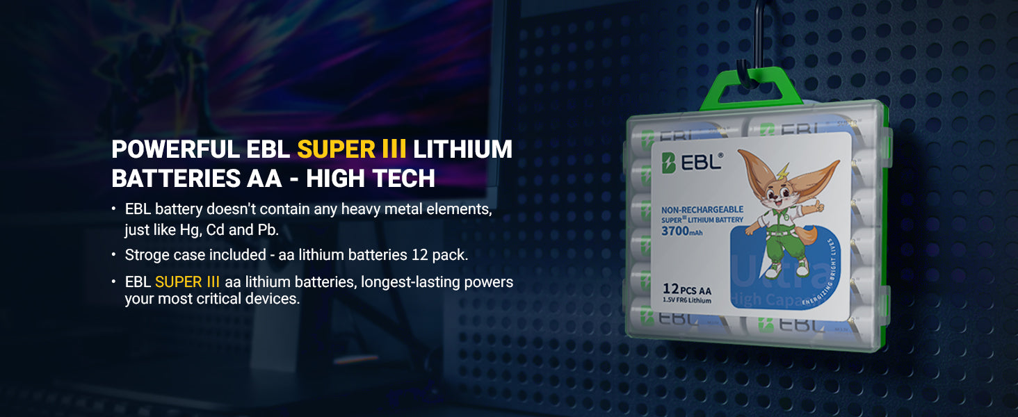 EBL 3700mAh AA Lithium Batteries 1.5V Non-Rechargeable