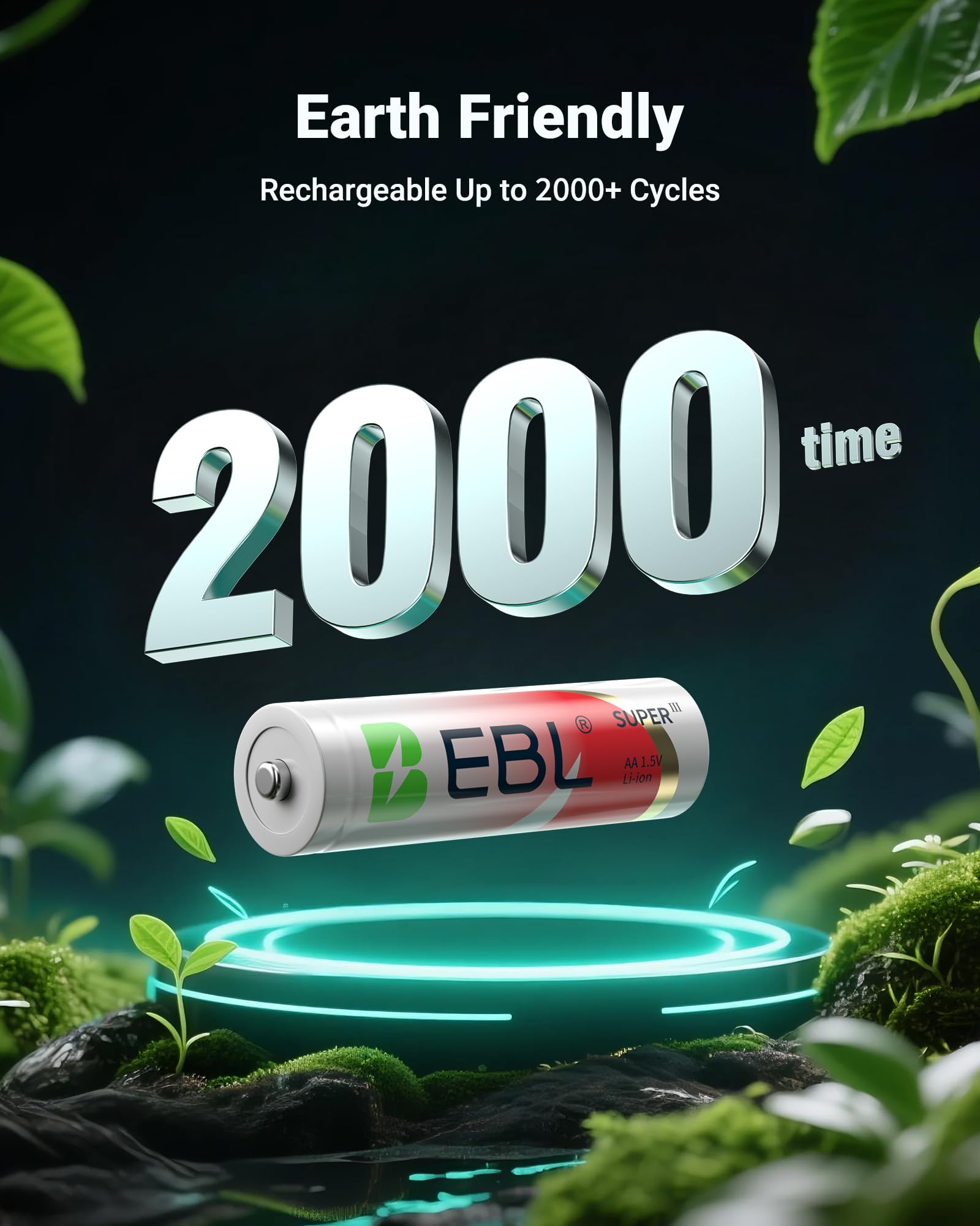 EBL Rechargeable AA Lithium Batteries Ⅲ 3600mWh with Charger