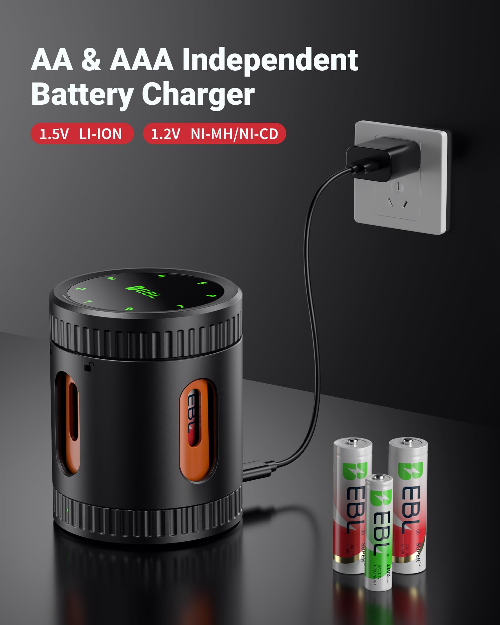 EBL Rechargeable AA Lithium Batteries Ⅲ 3600mWh with Charger