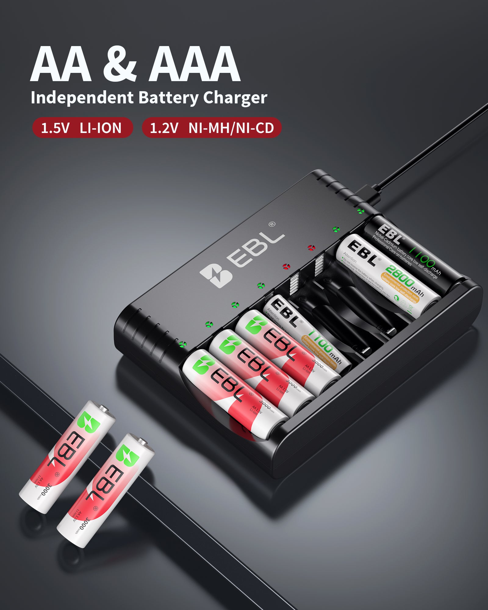 Batería recargable de iones de litio EBL AA 1,5 V 3000 mWh