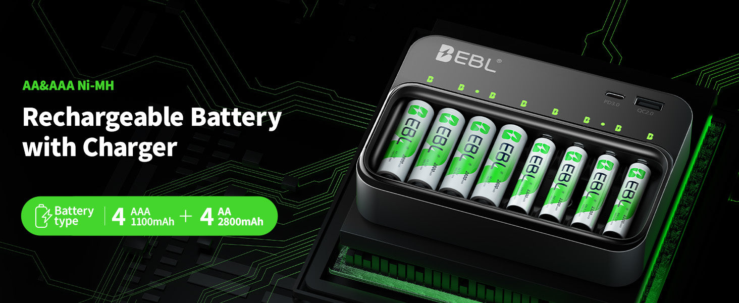 EBL AA AAA 9V Smart Battery Charger with Rechargeable Batteries