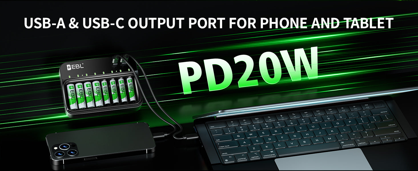 EBL AA AAA 9V Smart Battery Charger with Rechargeable Batteries