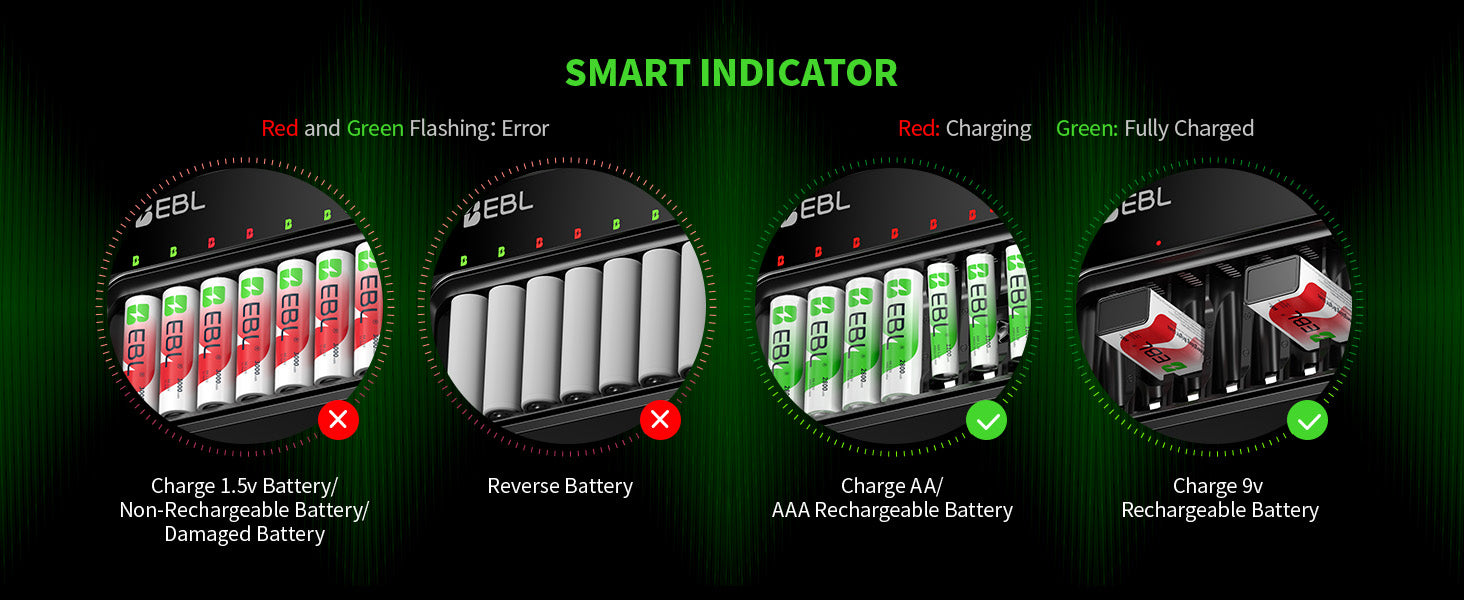 EBL AA AAA 9V Smart Battery Charger with Rechargeable Batteries