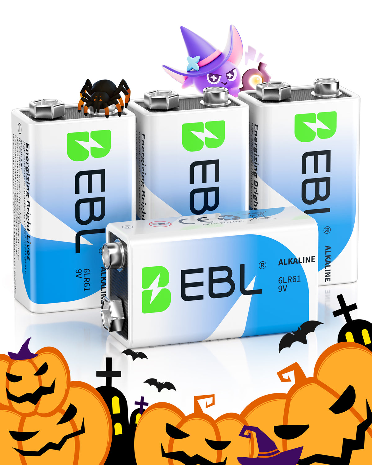 Pila alcalina no recargable EBL 9V 6LR61 de 600 mAh