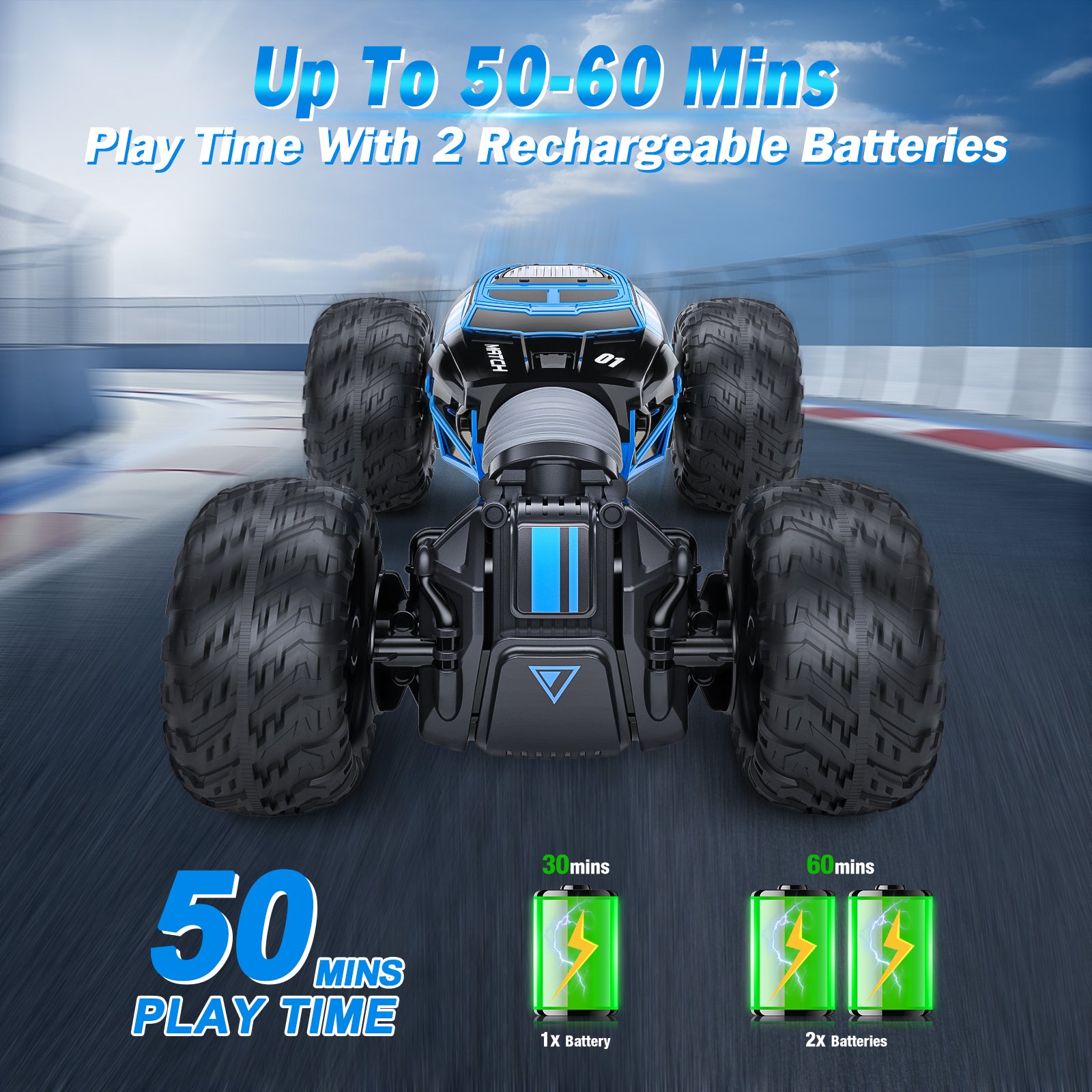 Gesture Sensing 4WD RC Stunt Car for Kids 6–12 – Hand-Controlled Off-Road Drift & 360° Rotation Toy with Lights & Music (Blue)