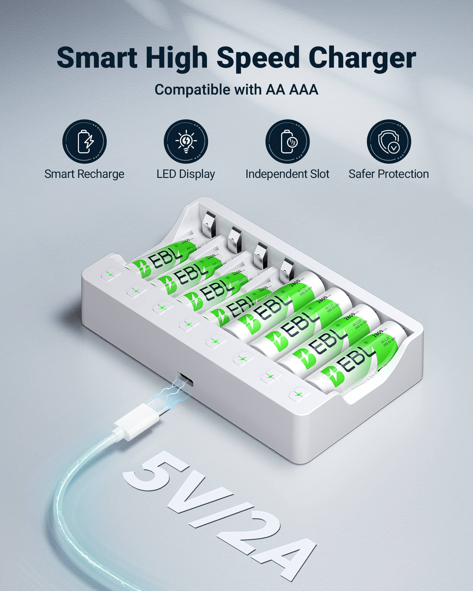 EBL 8 Bay AA AAA Battery Charger for NiMH NiCD Rechargeable Batteries
