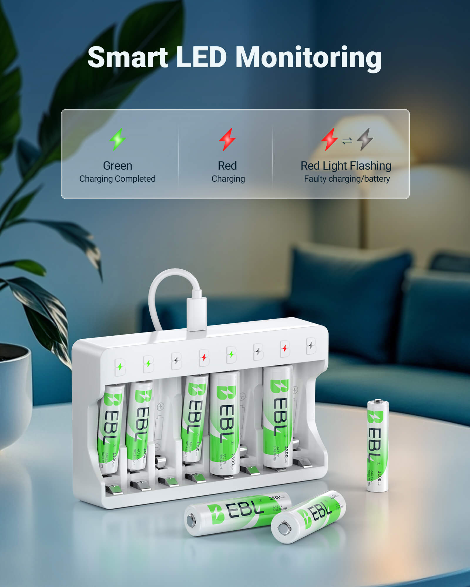 EBL 8 Bay AA AAA Battery Charger for NiMH NiCD Rechargeable Batteries