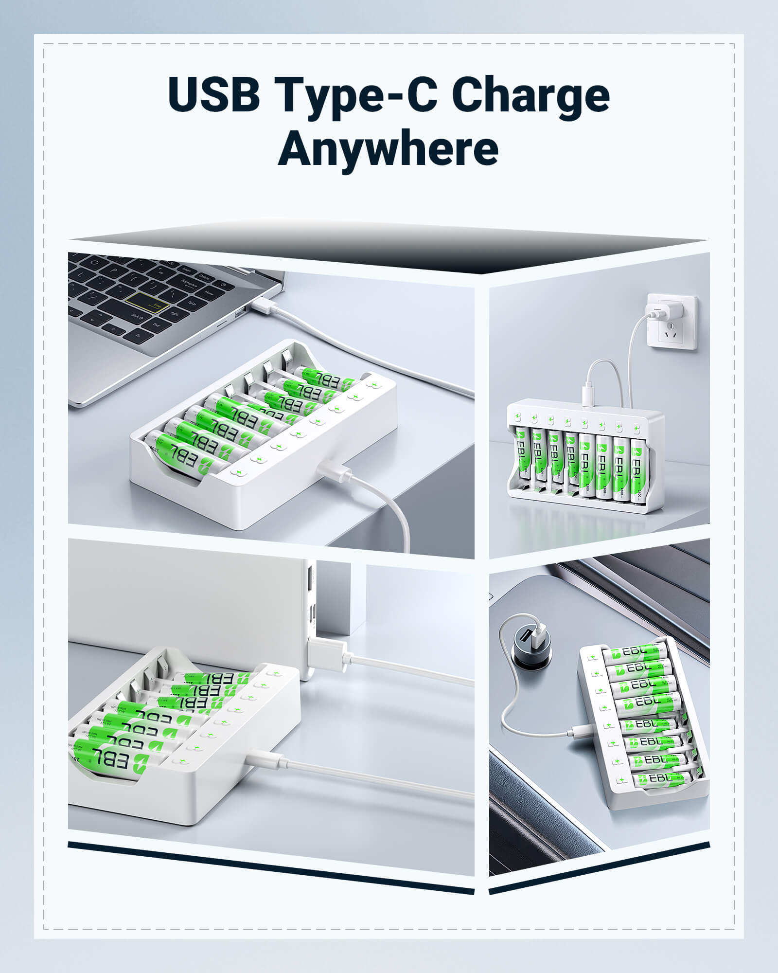 EBL 8 Bay AA AAA Battery Charger for NiMH NiCD Rechargeable Batteries