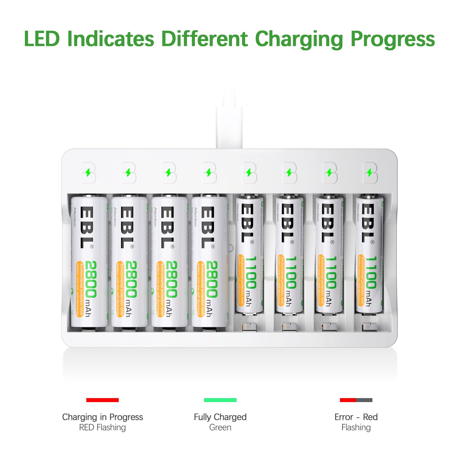 EBL 8 Bay AA AAA Battery Charger for NiMH NiCD Rechargeable Batteries