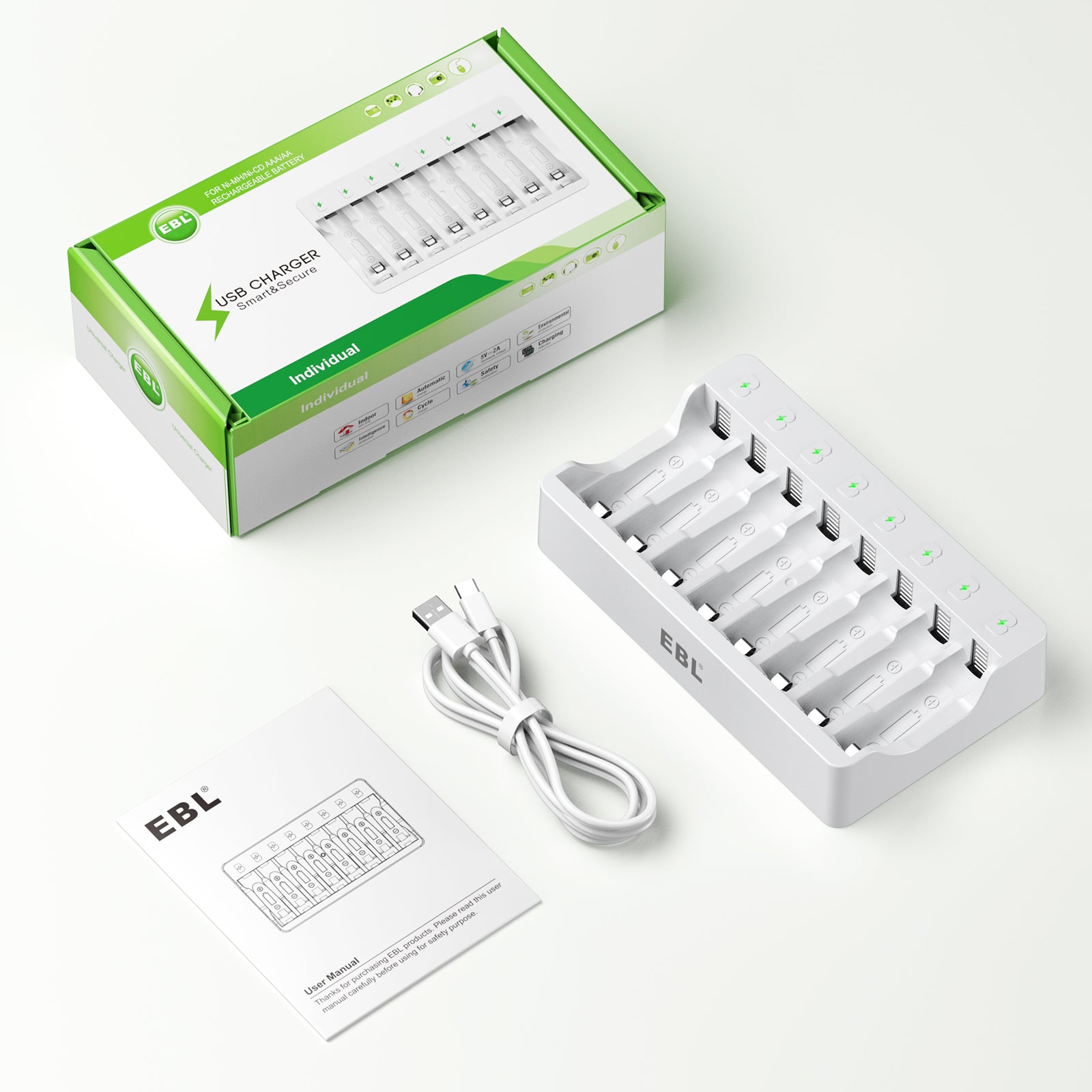EBL 8 Bay AA AAA Battery Charger for NiMH NiCD Rechargeable Batteries