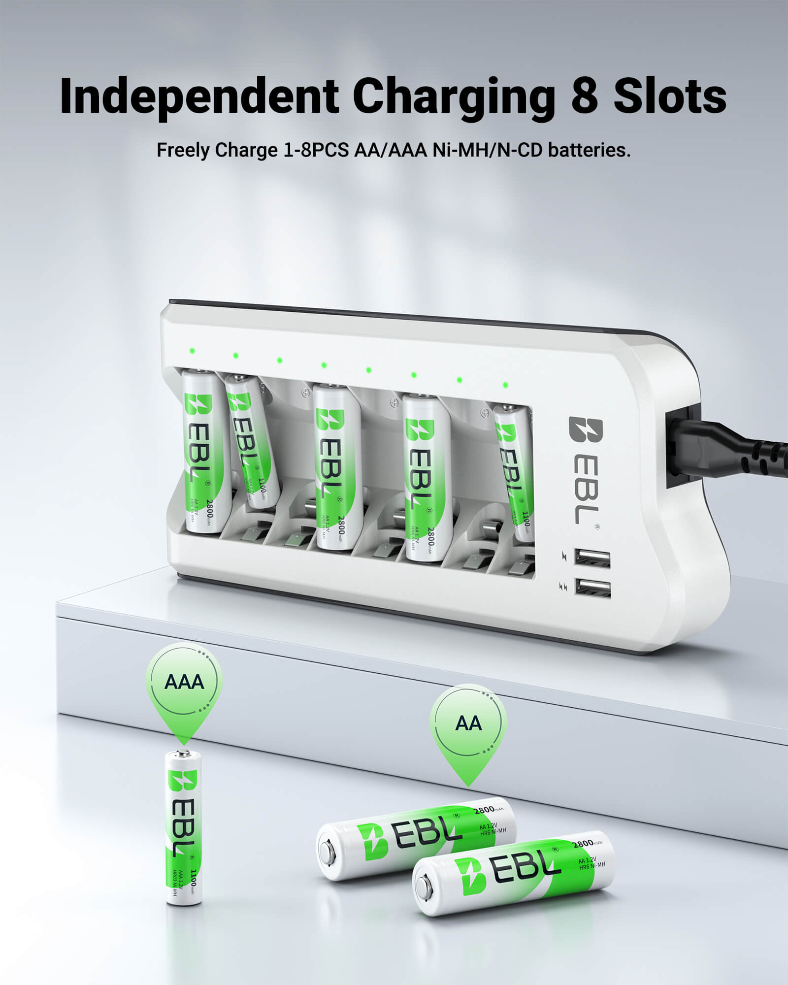 EBL Upgraded 808U Smart 8 Bay Individual Battery Charger
