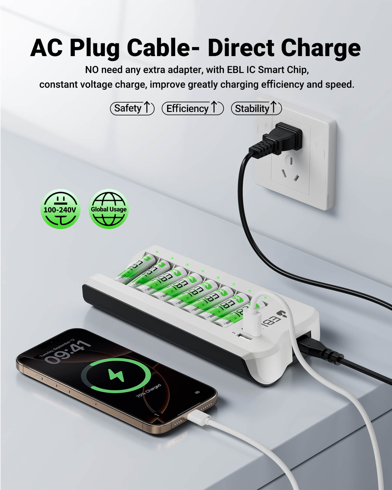 EBL Upgraded 808U Smart 8 Bay Individual Battery Charger
