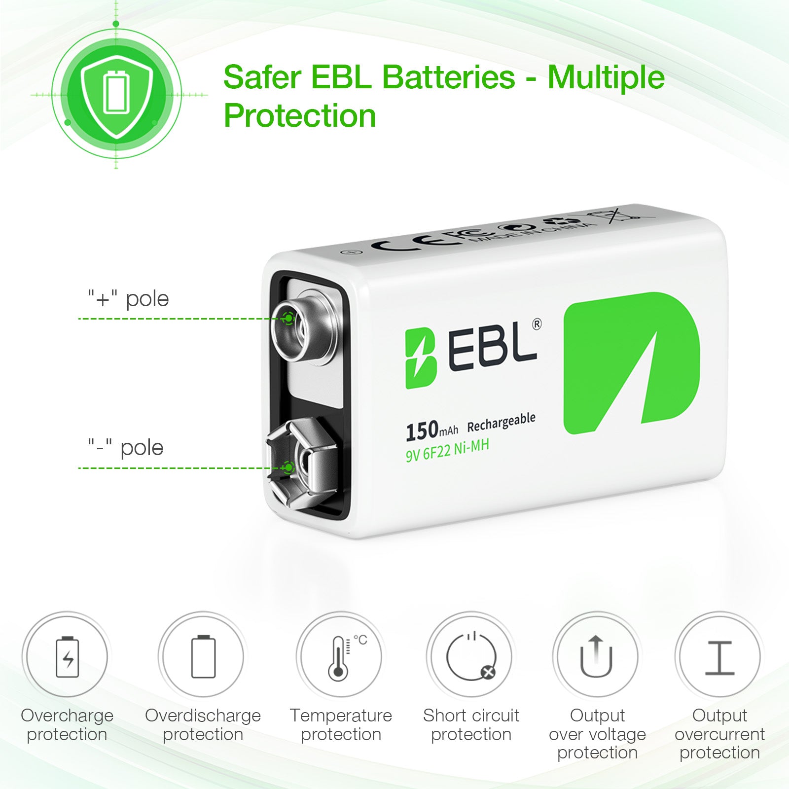 EBL 9V Rechargeable Ni-MH Battery 150mAh