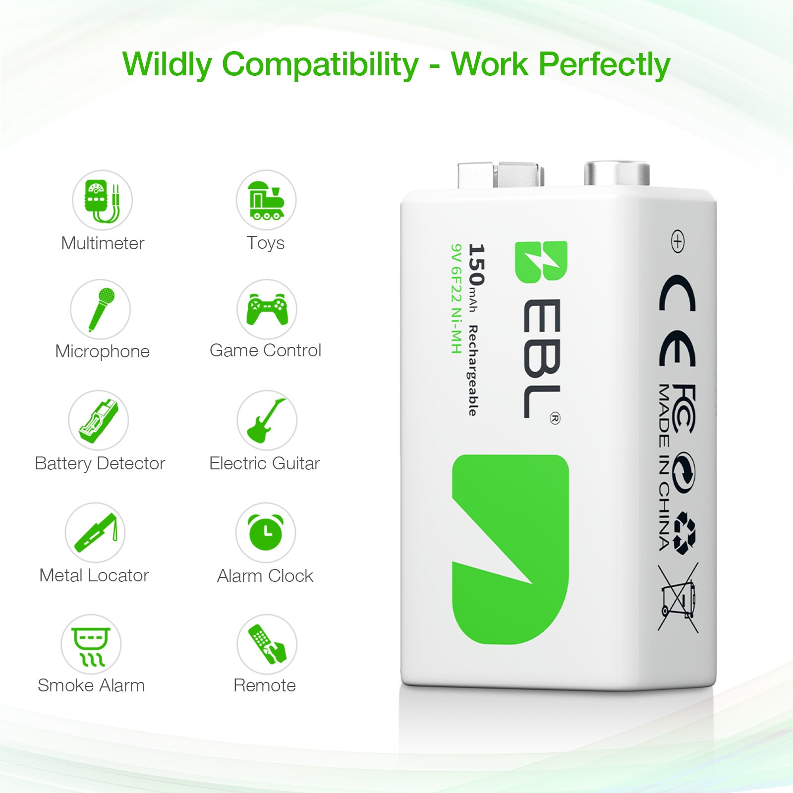 EBL 9V Rechargeable Ni-MH Battery 150mAh